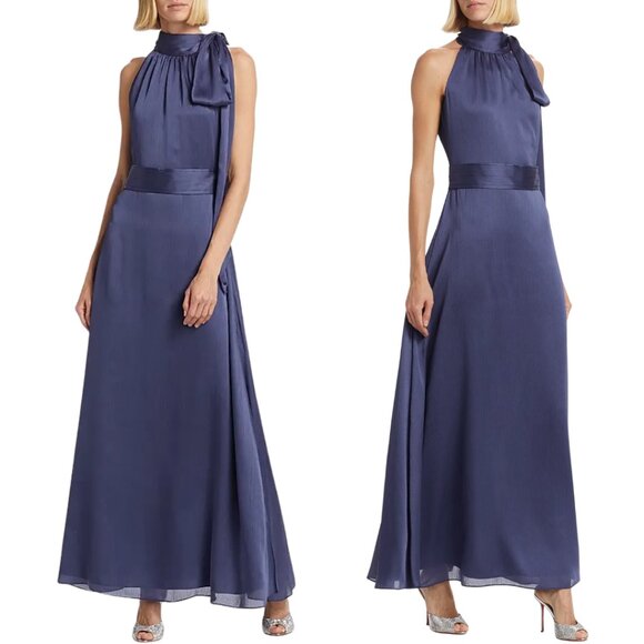 Sachin & Babi Kayla Crinkled Georgette Maxi Gown Women's 12 Deep Cobalt NWOT - Picture 2 of 16